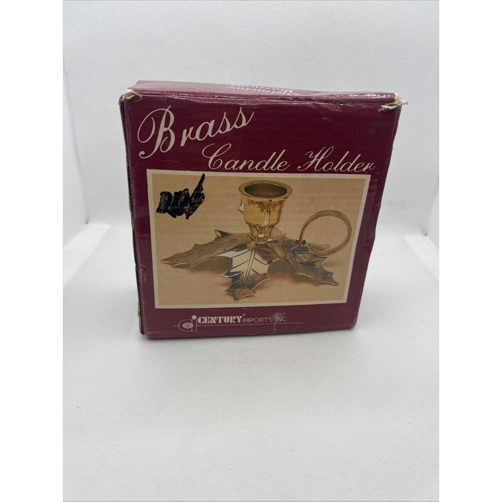Vtg Brass Poinsettia Candle Holder Finger Loop Christmas Holiday ~2 1/2" NIB